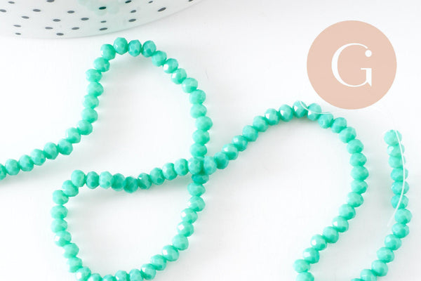 Perles toupies vert émeraude, perles bijoux, cristal vert, verre facette, fil de 42cm, 3mm, x1 (G3908)