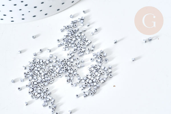Perles tube argent métallisé mat façon Delica miyuki, x1 Sachet 8g (G7852)
