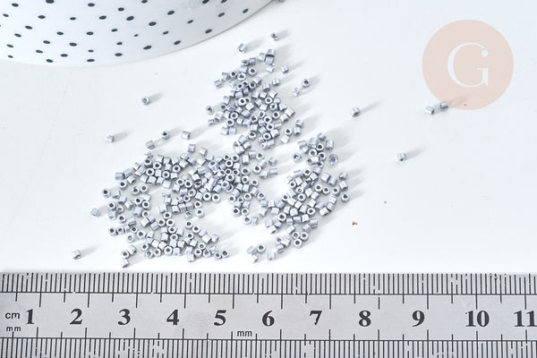 Perles tube argent métallisé mat façon Delica miyuki, x1 Sachet 8g (G7852)