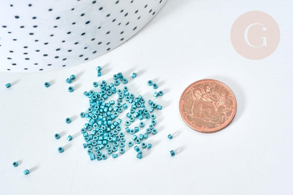 Perles tube bleu métallisé mat façon Delica miyuki, x1 sachet de 8g (G7767)