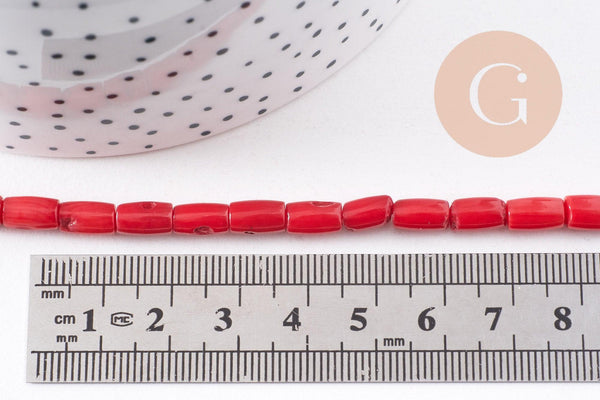 Perles tube corail en bambou de mer (imitation corail), corail teinté, 5x8mm,le fil de 40cm x1 (G4137)