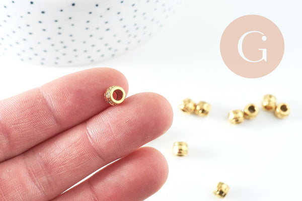 Perles tube gravé zamac doré vieilli 7x6mm, x20 (G10740)