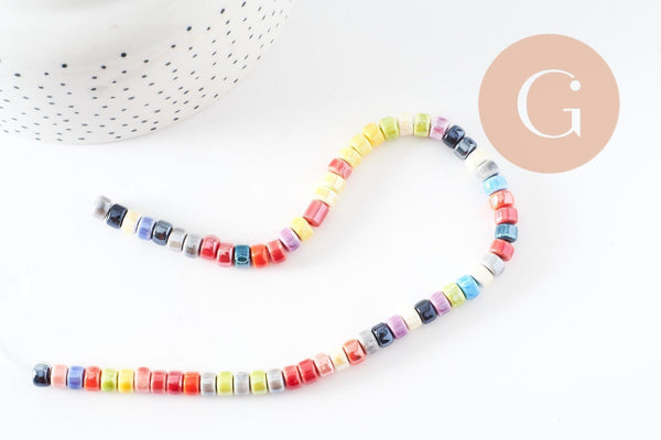 Perles tube heishi porcelaine multicolore 4.5mm, création bijoux fantaisie DIY, fil de 30cm, x1 G9660