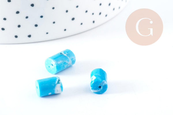 Perles tube howlite naturelle turquoise 10x7mm, x5 (G8281)