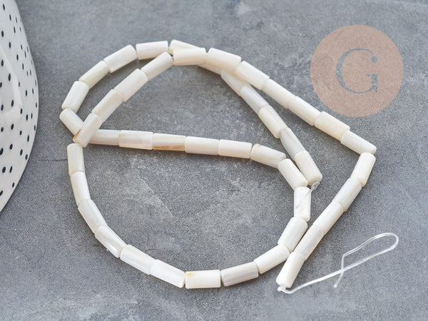 Perles tube nacre blanche 8x4mm, coquillage le fil de 38cm x1 G9042