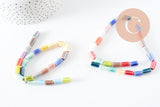 Perles tube porcelaine multicolore 11mm, création bijoux fantaisie DIY, fil de 30cm, x1 (G9659)