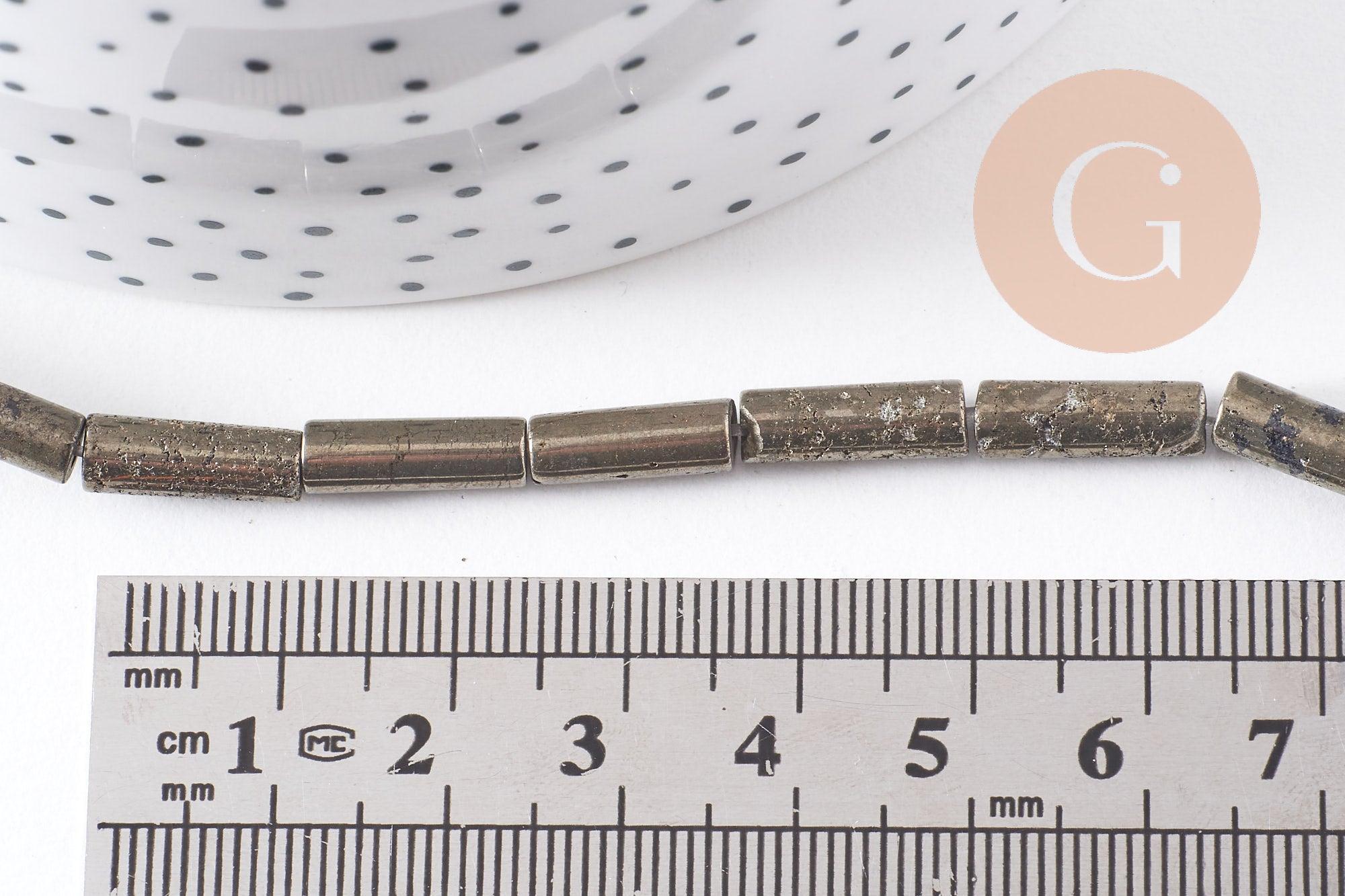Perles tube pyrite naturelle 13x4mm, x1 fil (G4020)