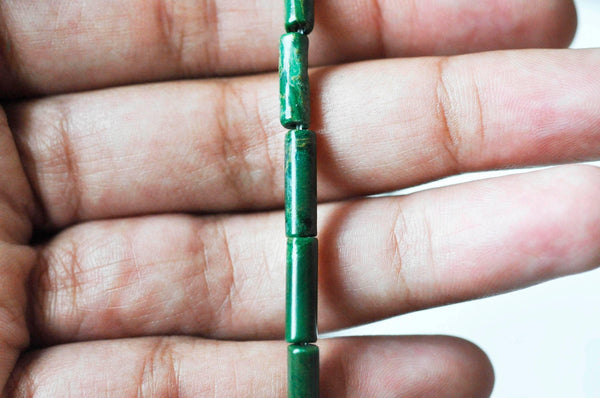 Perles tube rond jade africain naturel vert 13mm, x1 fil de 40cm (G4014)