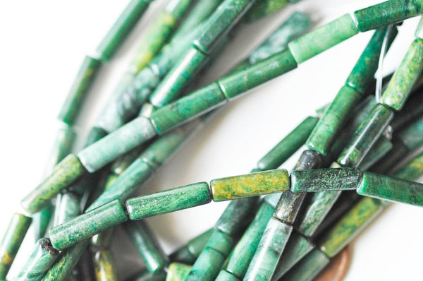 Perles tube rond jade africain naturel vert 13mm, x1 fil de 40cm (G4014)