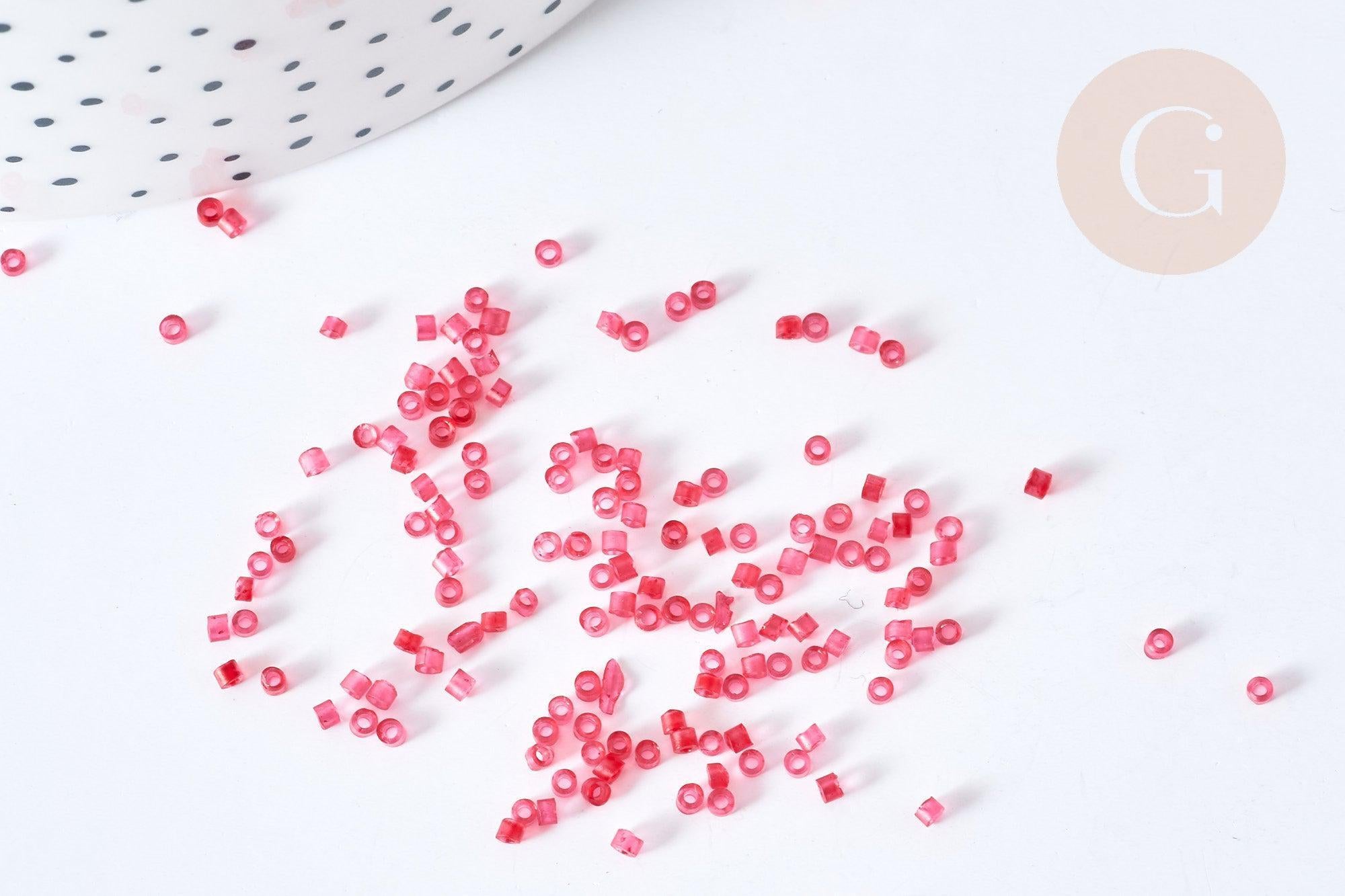 Perles tube rouge effet givré façon Delica miyuki, x1 sachet de 8g (G8133)
