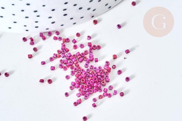 Perles tube verre Rose fuchsia métallisé mat façon Delica miyuki, x1 sachet de 8g (G7763)