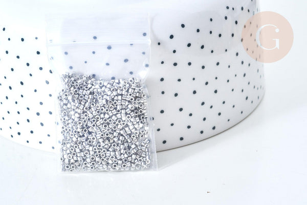 Perles tube verre argent métallisé brillant façon Delica miyuki,x1 Sachet 8g (G7761)
