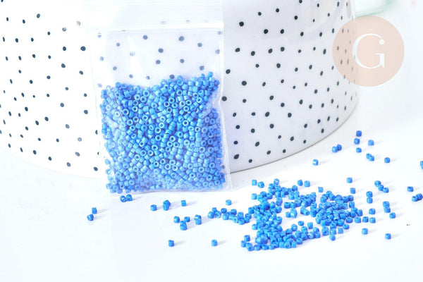 Perles tube verre bleu façon Delica miyuki, x1 sachet de 8g (G7765)