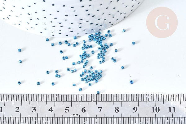 Perles tube verre bleu foncé métallisé mat façon Delica miyuki, x1 Sachet 8g (G7776)