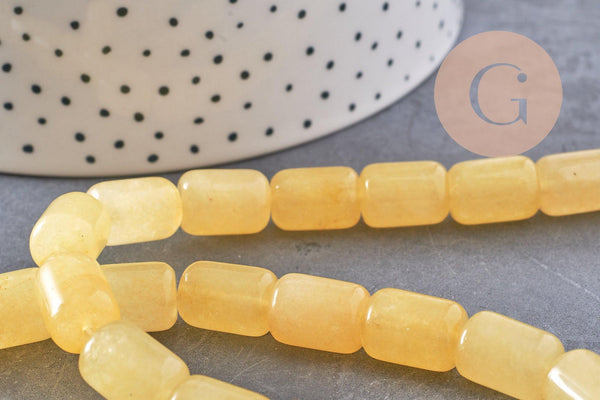 Perles tube verre jaune opaque, perles verres, 13x10mm, fil de 39cm, x1 (G4430)