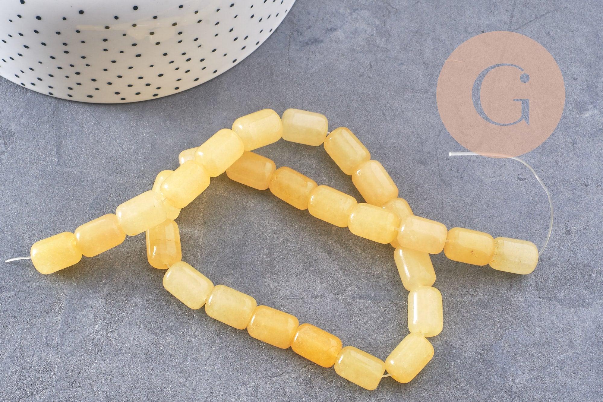 Perles tube verre jaune opaque, perles verres, 13x10mm, fil de 39cm, x1 (G4430)