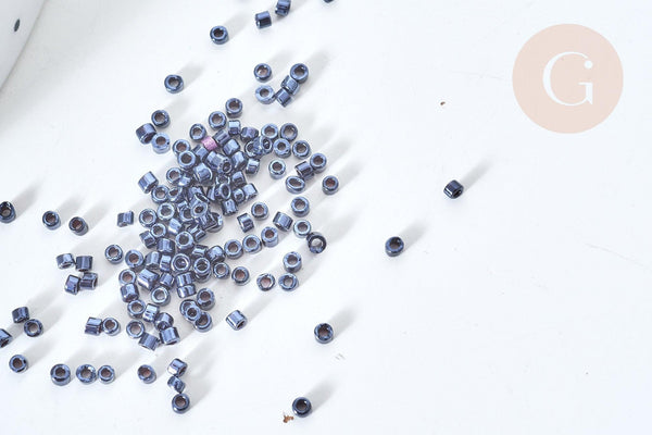 Perles tube verre noir métallisé brillant façon Delica miyuki, Sachet 8g, x1 (G7766)