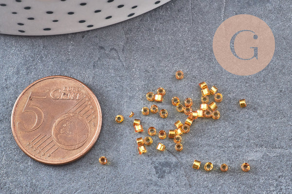 Perles tube verre orange transparent silver line façon Delica miyuki, x1 sachet de 8g (G10923)