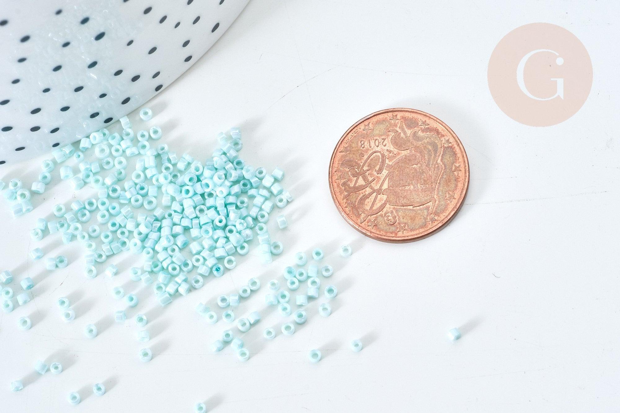 Perles tube verre turquoise clair façon Delica miyuki, x1 sachet de 8g (G7781)