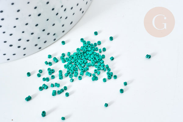 Perles tube verre vert façon Delica miyuki, x1 sachet de 8g (G7780)