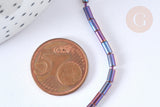Perles tube verre violet-bleu métallisé 4,5mm, fil de 36cm, x1 (G7094)