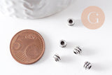 Perles tubes gravées argent vieilli, perles dorées, perles intercalaires, 5mm, x20 (G1306)
