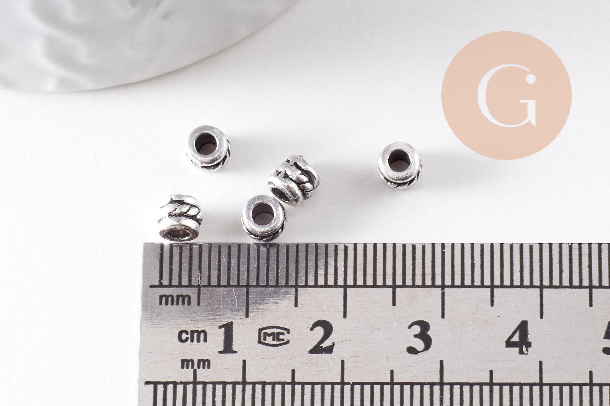 Perles tubes gravées argent vieilli, perles dorées, perles intercalaires, 5mm, x20 (G1306)