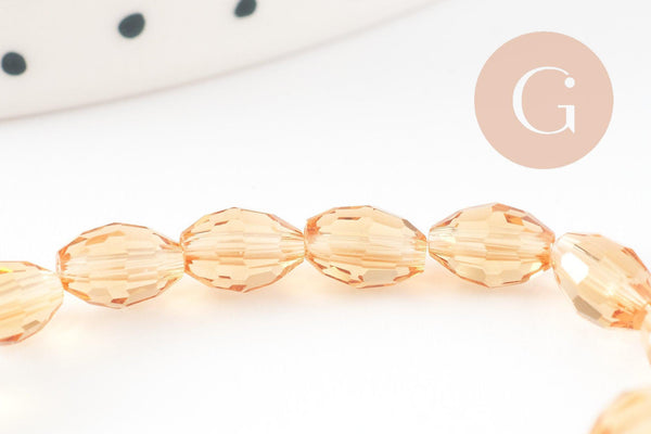 Perles verre ovale Jaune topaze facetté 6mm, x1 fil de 39cm (G1496)
