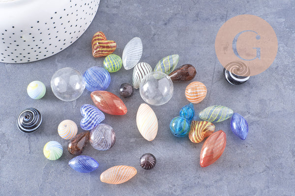 Perles verre soufflé Murano multicolore 5-20mm, x10 x20 ou x50 (G1155)