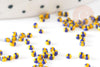 Petite Perle rocaille rayé jaune bleu,perle rocaille multicolore,perle multicolore,perle africaine,1.5x2mm, x 10gr (G2929)