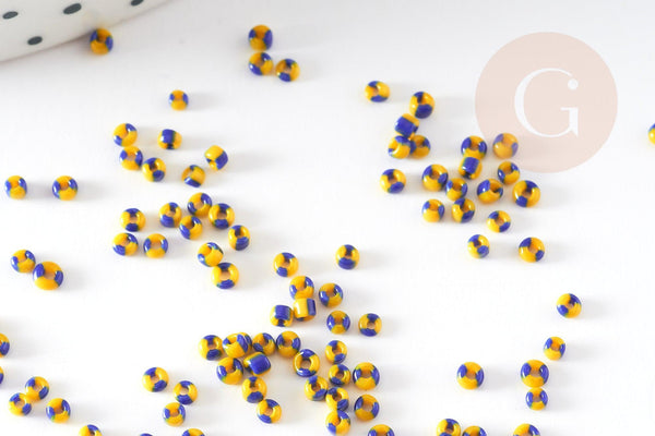 Petite Perle rocaille rayé jaune bleu,perle rocaille multicolore,perle multicolore,perle africaine,1.5x2mm, x 10gr (G2929)
