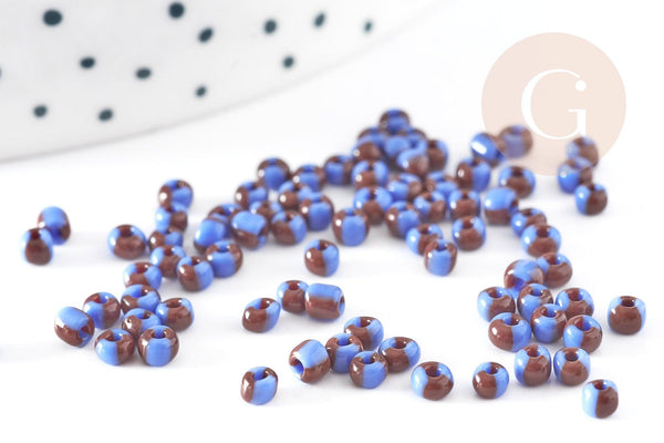 Petite Perle rocaille rayé noir bleu 2.5x3mm, x 10gr (G3675)