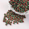 Petite Perle rocaille rayé rouge vert 2.5x3mm, x 10gr (G5397)