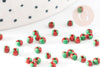 Petite Perle rocaille rayé rouge vert 2.5x3mm, x 10gr (G5397)