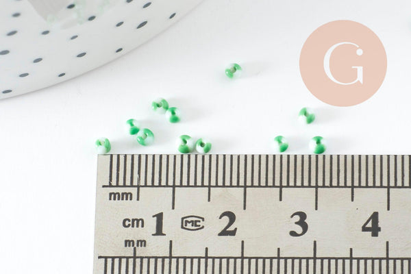 Petite Perle rocaille rayé vert blanc 1.5x2mm, x10gr (G9428)