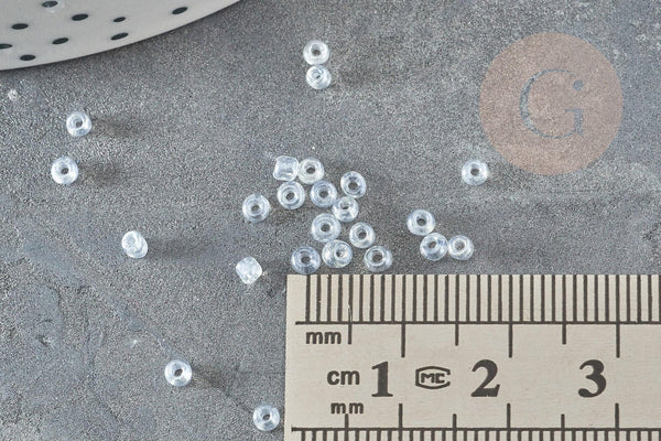 Petite Perle rocaille transparente irisée 2mm, fournitures pour bijoux, perles rocaille arc-en-ciel, x 20gr (G2928)