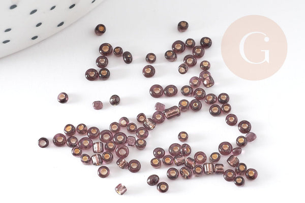 Petite perle rocaille argent violet, perles rocaille, perlage,perles verre, feuille argent, 2.5mm, x 5gr (G2203)