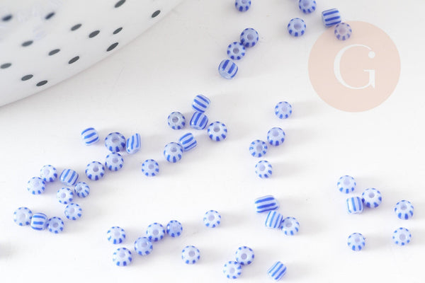 Petite perle rocaille rayé bleu blanc 1.5x2mm, x10 Gr (G9286)