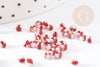 Petite perle rocaille rayé rouge blanc 1.5x2mm, x10g (G2670)