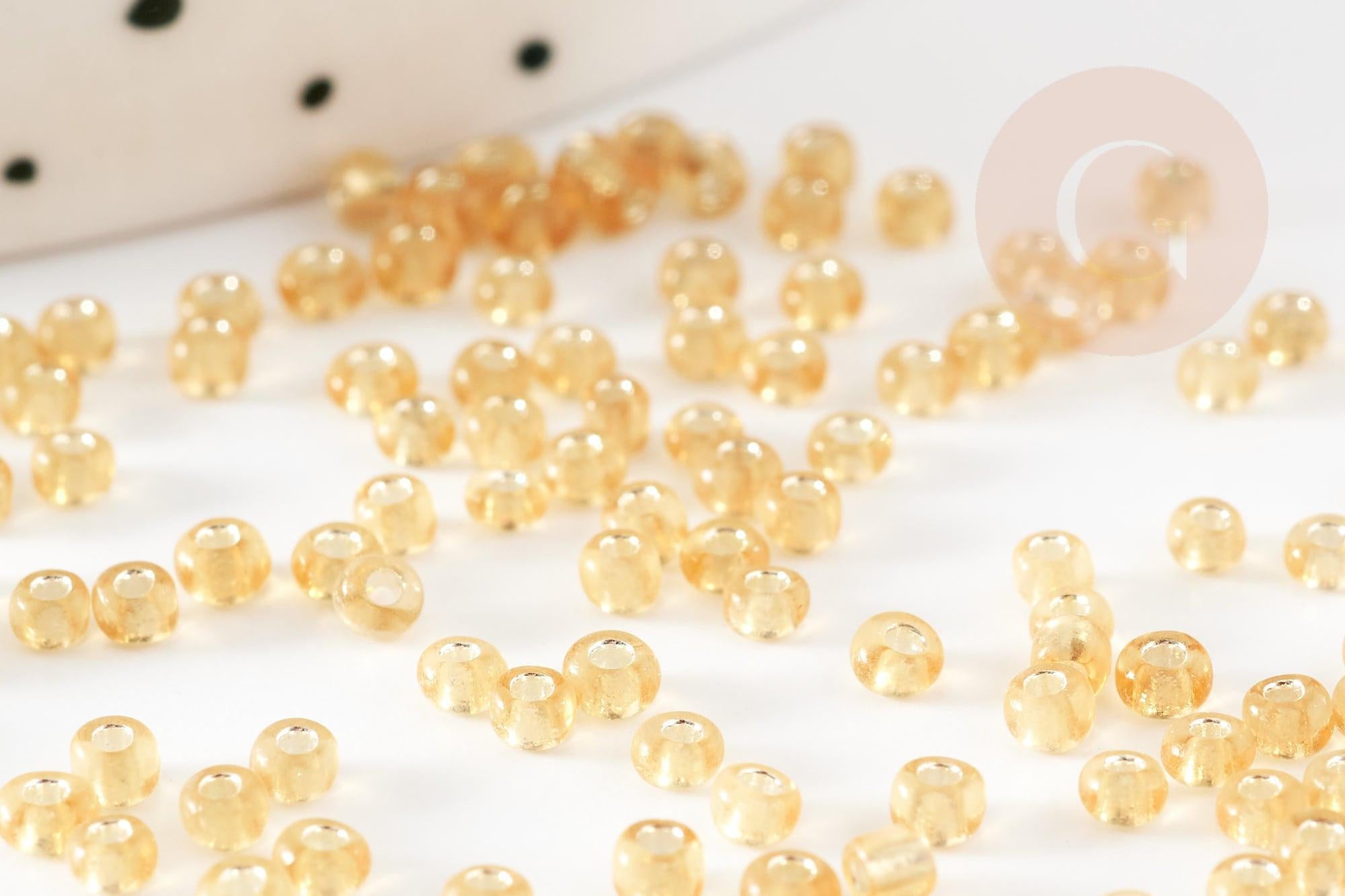 Petite perles de rocaille dorée,perles rocaille,perle verre, rocaille dorée,perlage, doré transparent, perlage,2.5mm, x 10gr (G1022)