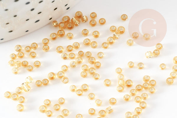 Petite perles de rocaille dorée,perles rocaille,perle verre, rocaille dorée,perlage, doré transparent, perlage,2.5mm, x 10gr (G1022)