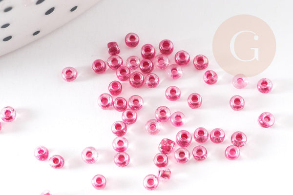 Petite perles de rocaille rose transparent 2.5mm, x 10gr (G2371)