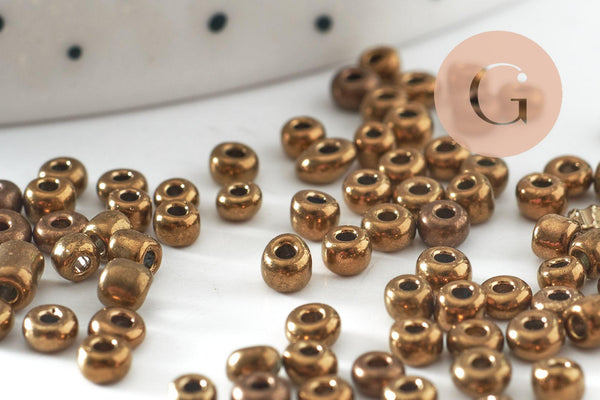 Petite perles de rocaille verre bronze 2.5mm, x10Gr (G0825)
