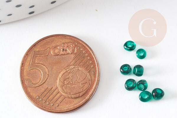 Petite perles de rocaille vert foncé 2.5mm, x 10gr (G5374)