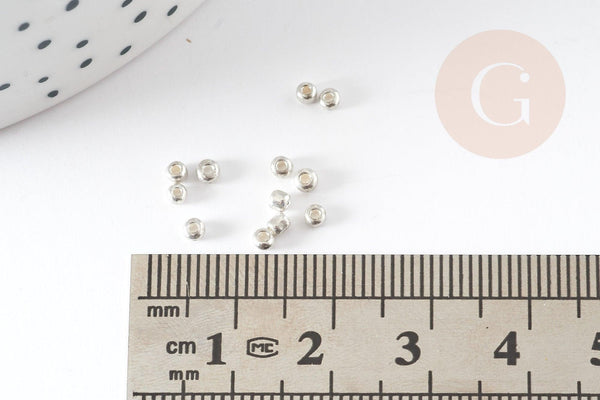 Petite perles rocaille argent brillant métallisé 2mm, x 10gr (G2401)
