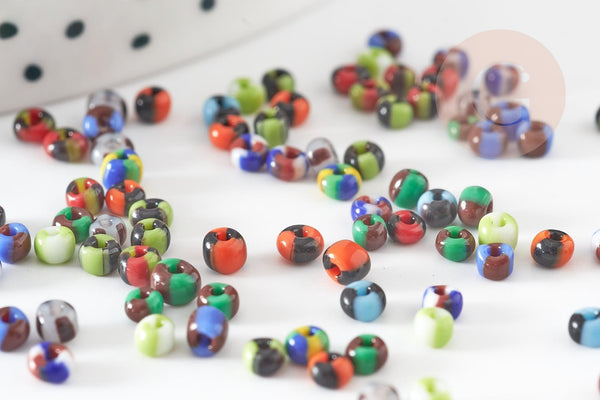 Petites Perles rocaille rayées multicolores 2.5x3mm, x 10gr (G1627)