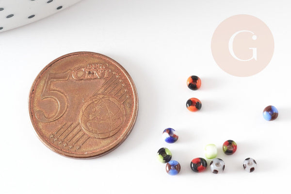 Petites Perles rocaille rayées multicolores 2.5x3mm, x 10gr (G1627)