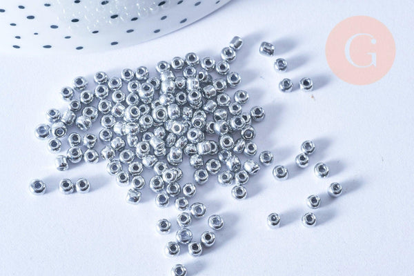 Petites perles rocaille argent brillant 3mm, x10gr (G6724)