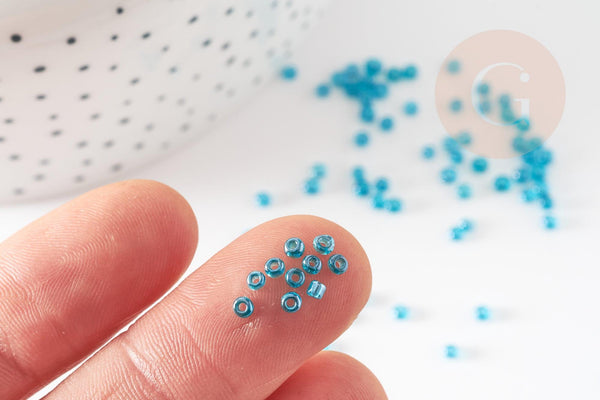 Petites perles rocaille turquoise transparent 2mm, fournitures bijoux, perle métallisée, création bijoux, x 10gr (G6714)