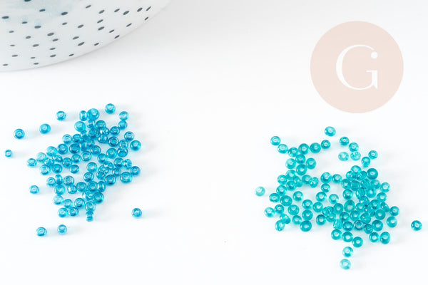 Petites perles rocaille turquoise transparent 2mm, fournitures bijoux, perle métallisée, création bijoux, x 10gr (G6714)